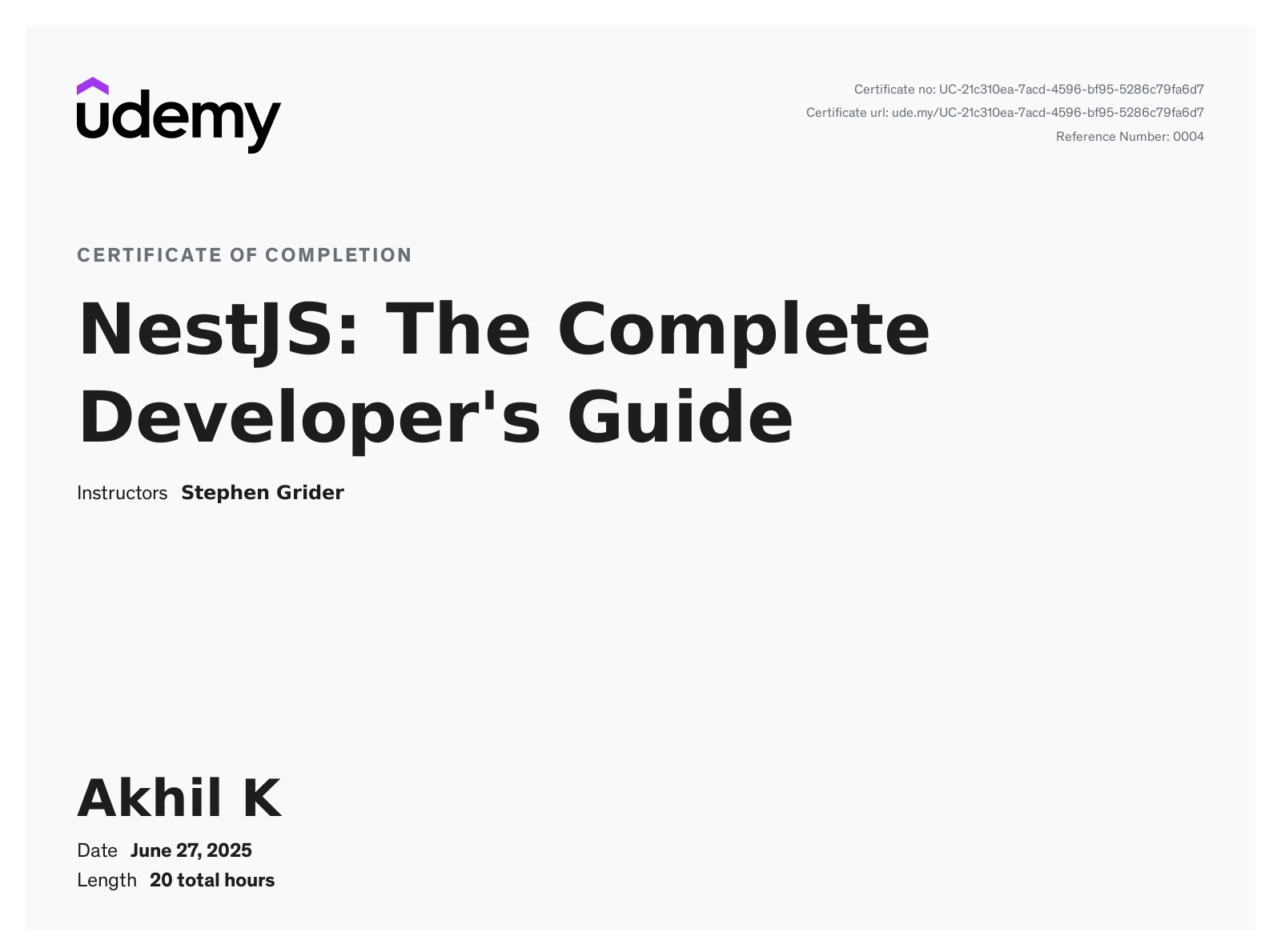 NestJS Certificate